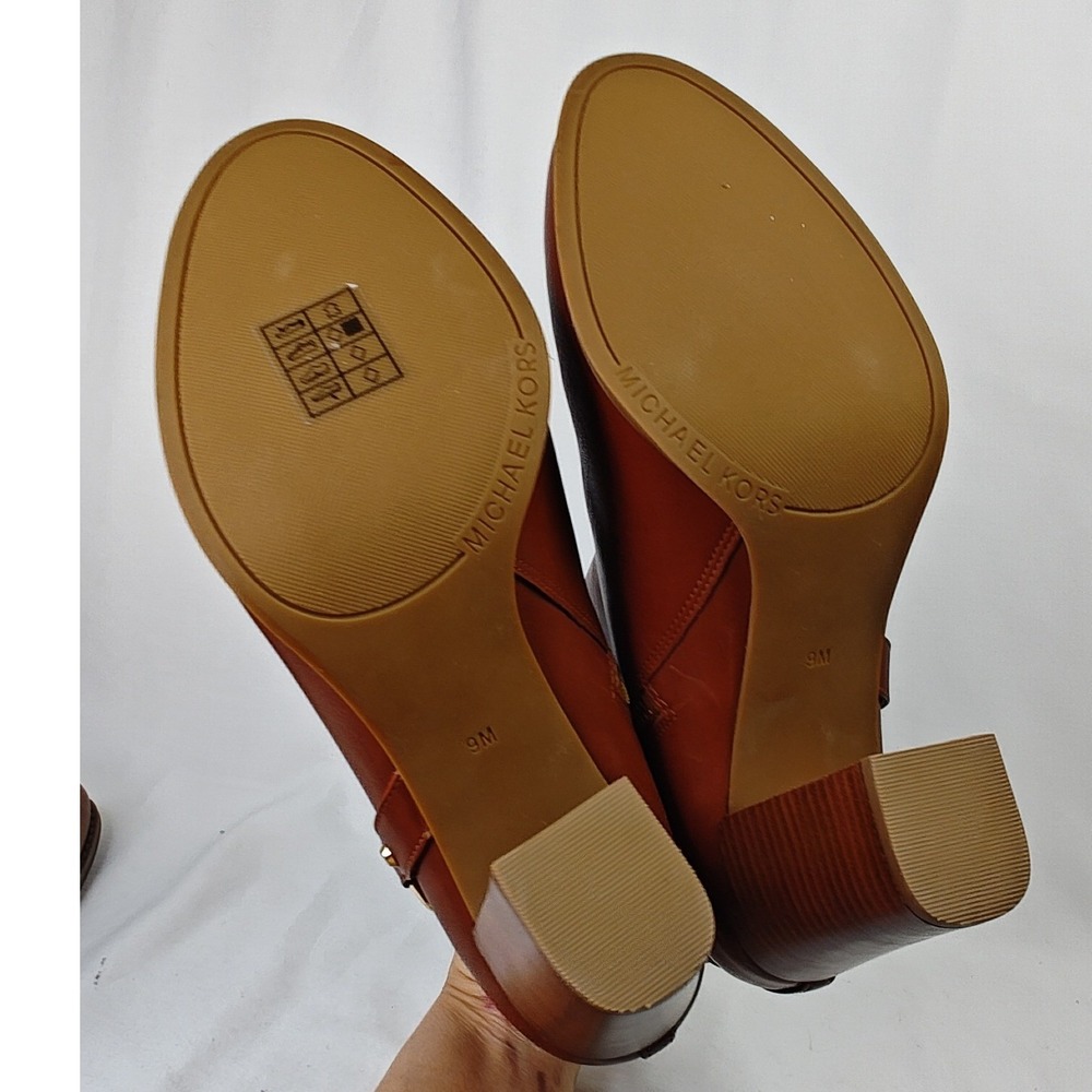 Michael Kors Kincaid Ankle Boots Brown Leather Studded Block Heel Logo 9M - Picture 8 of 9
